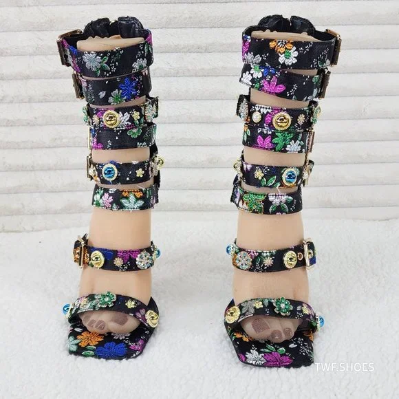Floral Multi-Color Strappy Heels - Picture 13 of 14